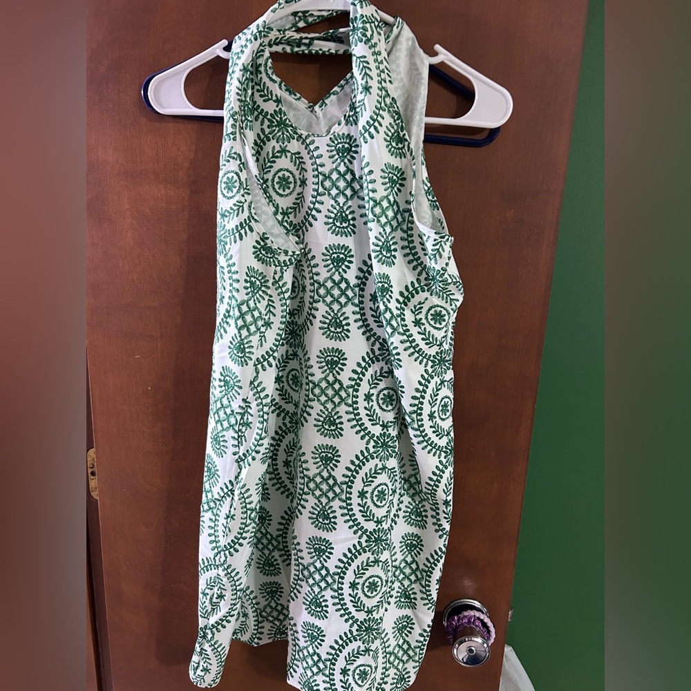 NWT Cupshe Green and White Patterned crossover halter dress - Picture 3 of 3